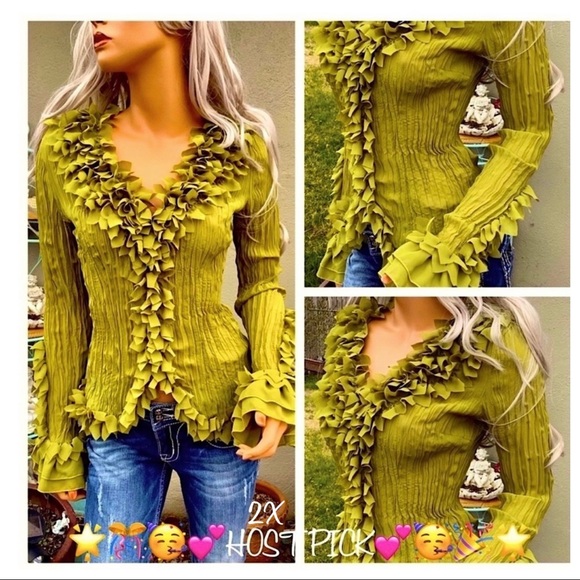 🎉2X HP🎊 Unique Cascade Floral Ruffle Accent Blouse - Picture 4 of 11